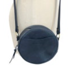 Portland Leather Goods Circle Crossbody Purse Deep Water Blue Round Handbag