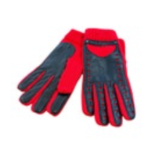 Vintage Winter Gloves Leather & Knit Red Black Palm & Fingers Wanamaker NOS