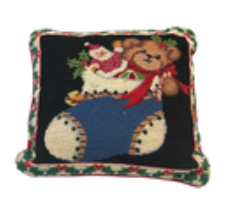 VTG Christmas Stocking Needlepoint Pillow W/red Velvet Back Cross Stitch READ