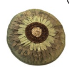 VTG Dupioni like Silk Satin 18" Round Throw Pillow Green Brown Beige Floral