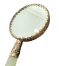 Vintage Chinese Hand Mirror Porcelain Blue and White Phoenix Jade Handle Vanity