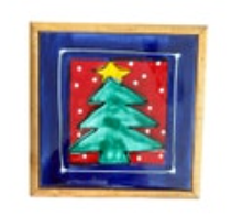 Framed Tile Trivet Wall Art Christmas Tree Vintage Christmas Made In USA