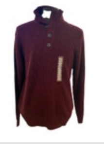 Oscar de la Renta NWT 1/4 Button Pullover Burgundy Sweater Sz Large Mock Collar