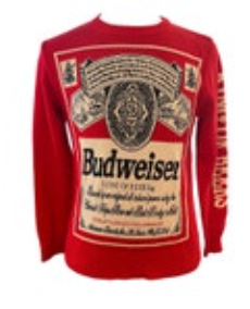 Budweiser Mens Small Retro Red Knit Sweater Big Logo King Of Beers Party EUC