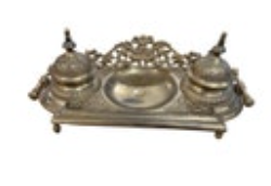 Antique Vintage Ornate Brass Filigree Double Inkwell India