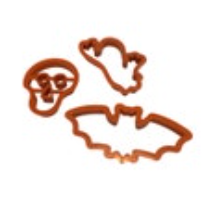 Three Halloween Cookie Cutters Lot Bat, Ghost, Skull Orange Plastic