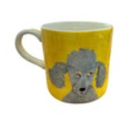 Gray Poodle Art Mug Anthropology Artist Carole Akins Porcelain Yellow