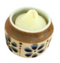 Punjon Handmade Studio Art Pottery Candle Holder Signed Glazed Flowers