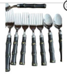 18 Pcs Vtg Mid Century Gibson Faux Bamboo Stainless Flatware Black Gold Regency