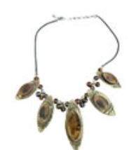 Boho Mixed Metal Art Necklace Beaded Brass Resin Artsy Hippy 17”-20.5”