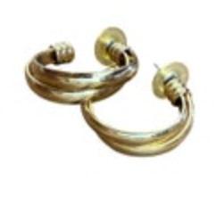 Gold Tone Double Hoop Earrings Classic Crossover Pierced