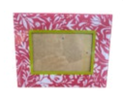 Preppy Pink White Floral Glass Frame Lime Green Picture Size 4" x 6"