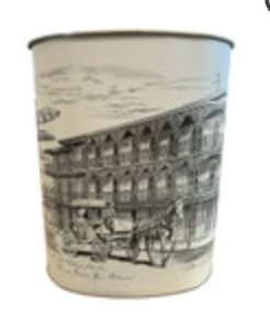 VTG CheinCo Metal Trash Can Waste Basket New Orleans City Sadlier Art Sketch
