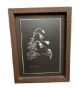 Ken Smith Artwork Drawing Scratchboard Hummingbird Flower Art Framed 6.25” X 5”