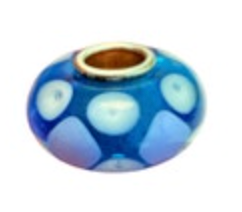 Trollbeads Blue Glass White Dot Bead Slide Sterling Silver Sea Ocean