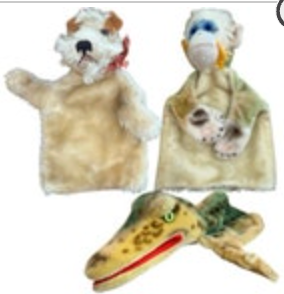 Vintage Steiff Mohair Hand Puppets Alligator Monkey Terrier Dog Set Of Three
