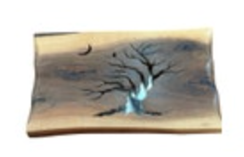 Hand Carved Wood Wall Art Tree & Moon Scene Rustic Nature Home Decor Plaque