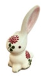 VTG Plichta Wemyss Style Bunny Figurine Hand Painted Ceramic Rabbit with Flowers