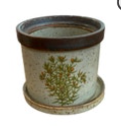 Vintage Takahashi Ceramic Planter with Saucer Hand Painted Floral Japan Flowers