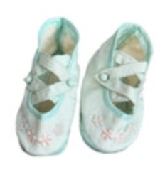 Vtg Baby Shoes Booties Blue w/Pink White Embroidered Flowers Silk? Satin?