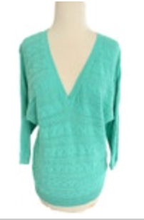 Size Large Lauren Ralph Lauren Teal Deep V Neck Sweater 3/4 Sleeve Beautiful