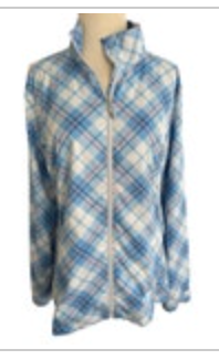 Size Large IZOD Golf Womens Full Zip Windbreaker Jacket Blue White Red Plaid