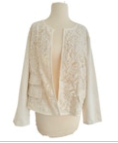 3 (XL) Chicos Women's Open Front Cream Cut Out Lace Cardigan Jacket NEW