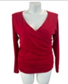Sundance Vanessa XL Faux Ruched Top Red Slimming Long Sleeve V-Neck Surplice