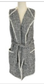 Greylin Anthropologie Long Black White Herringbone Belted Vest w/Pockets Small