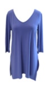 Clara Sun Woo Lavender Blue Tunic Top Size Small 3/4 Sleeve Stretch V Neck