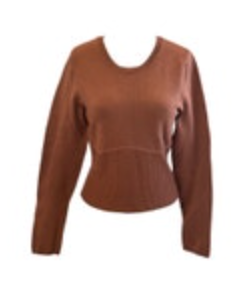 Aritzia Babaton Brown Round Neck Crop Top Size Large Nylon Stretch Long Sleeve