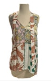Moulinette Soeurs Anthropologie Patchwork Tie Neck Small Sleeveless Blouse EUC