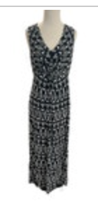 Mario Serrani Womens Black & White Small Maxi Comfort Stretch Bodycon Dress