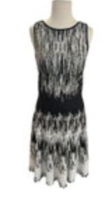 NIC + ZOE Medium Cream Black Brown Sleeveless Fit and Flare Knit Dress - EUC