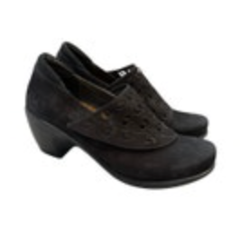 NAOT Precious Size EU 39 US 8 Black Suede Laser Cut Block Heels Shoes Israel