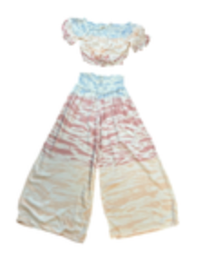NWT Ocean Drive Tropical Beachy Wide Leg Colorful Pants Crop Top Set Size Small