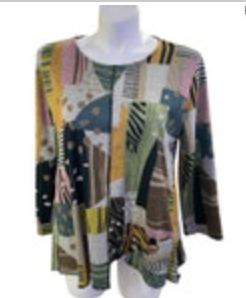 Jess Jane Gray Abstract Art Asymmetric Pullover Sweater XL USA Boho Casual Chic