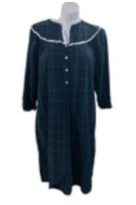 Lanz of Salzburg Blue/Green Cotton Flannel Lace-Trim Nightgown Women's sz XL