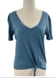 Synergy Organic Clothing XS Blue Tie Waist Top Women's Short Sleeve V-Neck