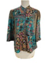 Vintage Over Star Large 100% Silk Mandarin Button Band Collar Jungle Pattern