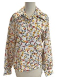 Vtg David Snider Poppy Long Sleeve Ivory Blouse Novelty Print Butterfly Collar