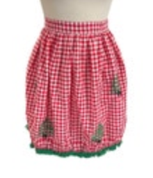 Handmade Red Gingham Holiday Cotton Vintage Apron Stitched Christmas Trees
