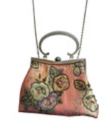 Beaded Floral Brass Framed Rhinestone Clasp Purse Metal Handle Evening Bag Retro