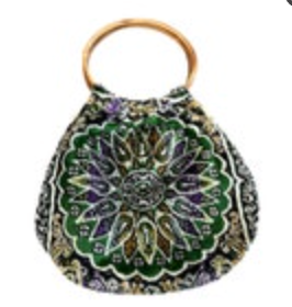 VTG Y2K Purse Bamboo Handle Bag Boho Carpet Tote Hippie