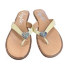 Brighton Orla Butter Yellow Sandals Size 9 Patent Leather Heart Flip Flops