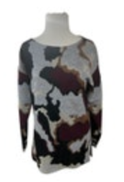 Lafayette 148 New York Sweater Womens size P Gray Burgundy Black Abstract