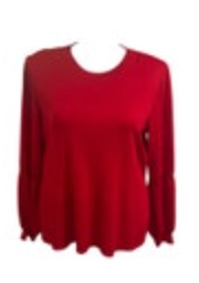 Ming Wang Red Sweater Women's Sz XL Balloon Sleeve Pullover Crew Neck NWT $245
