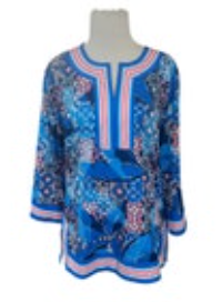 Jean Pierre Klifa Womans Bohemian 3/4 Sleeve V Neck Geometric Size M READ