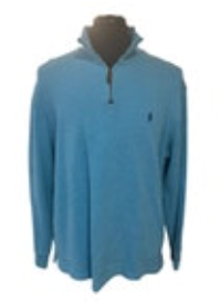 Polo Ralph Lauren Mens XL Sweater Teal Blue 1/4 Zip Mock Neck Logo 100% Cotton
