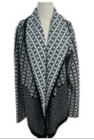 Juliette Jake Black White Open Cardigan Geometric Assymetrical Wool Blend M/L